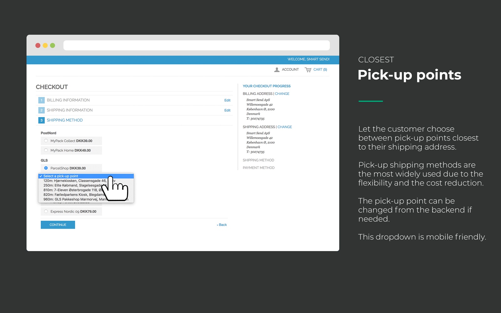 Show closest pickup points during checkout