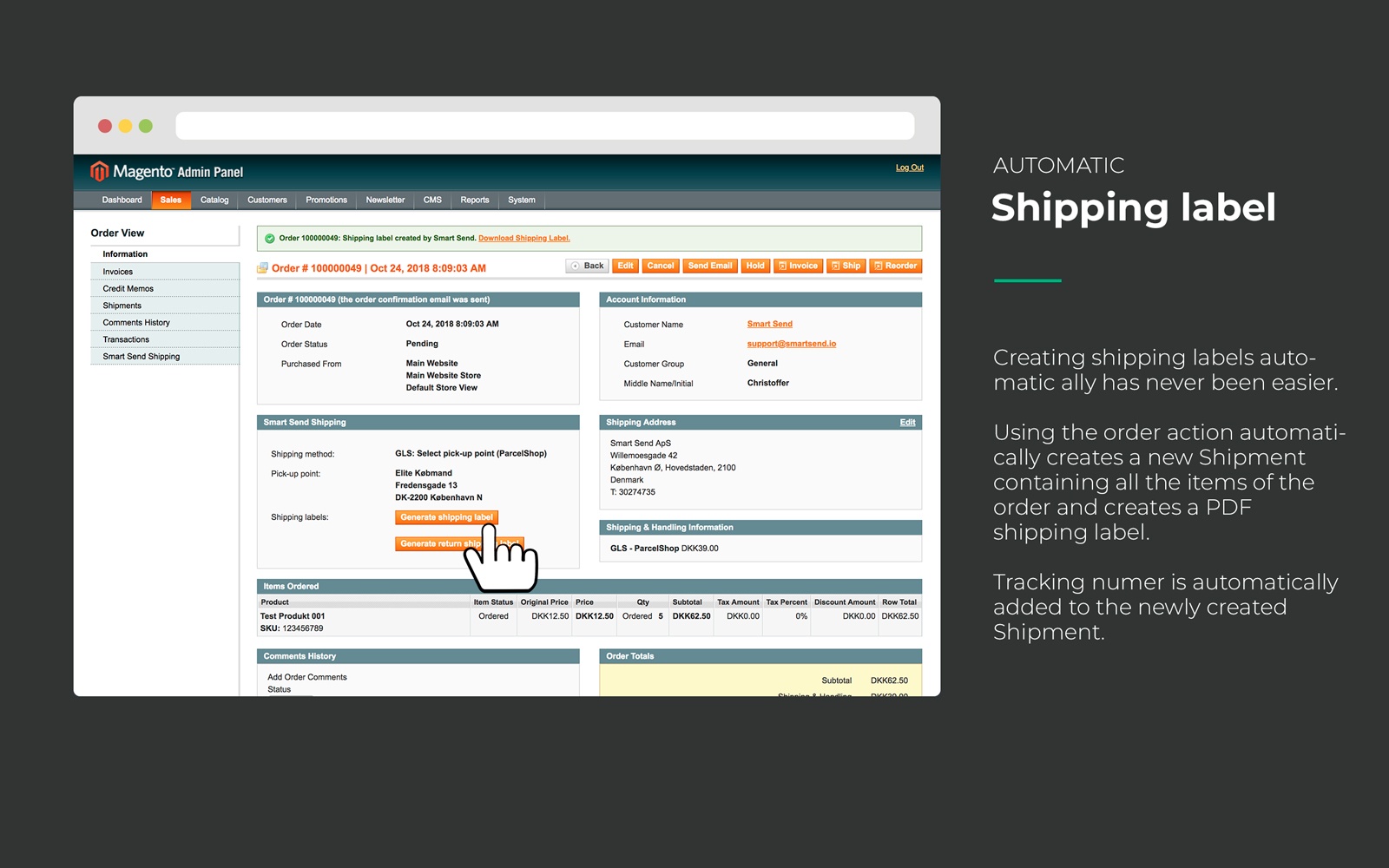 Create shipping labels from the order