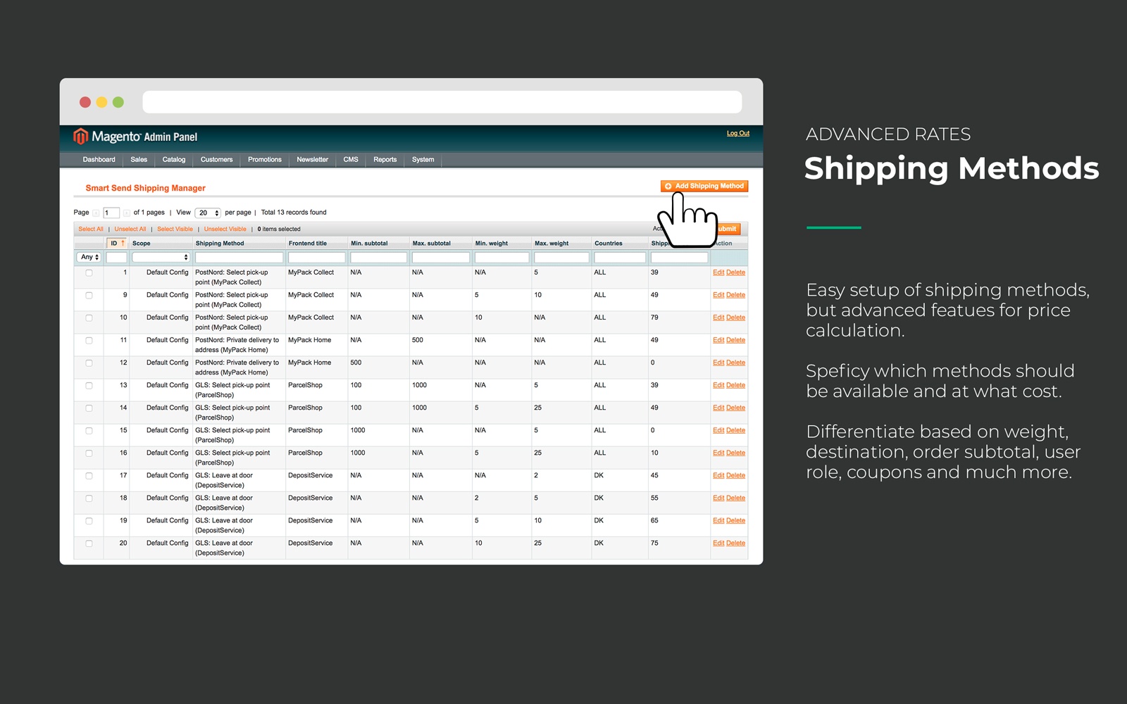 Add shipping methods using Smart Send