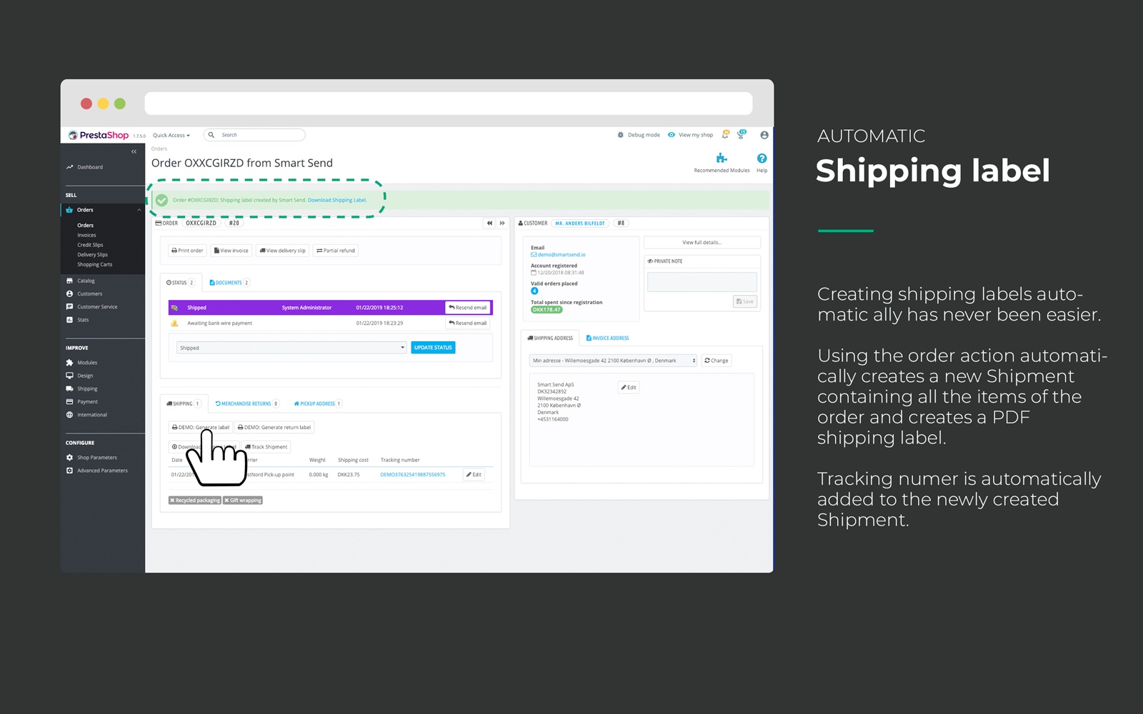 Create shipping labels from the order