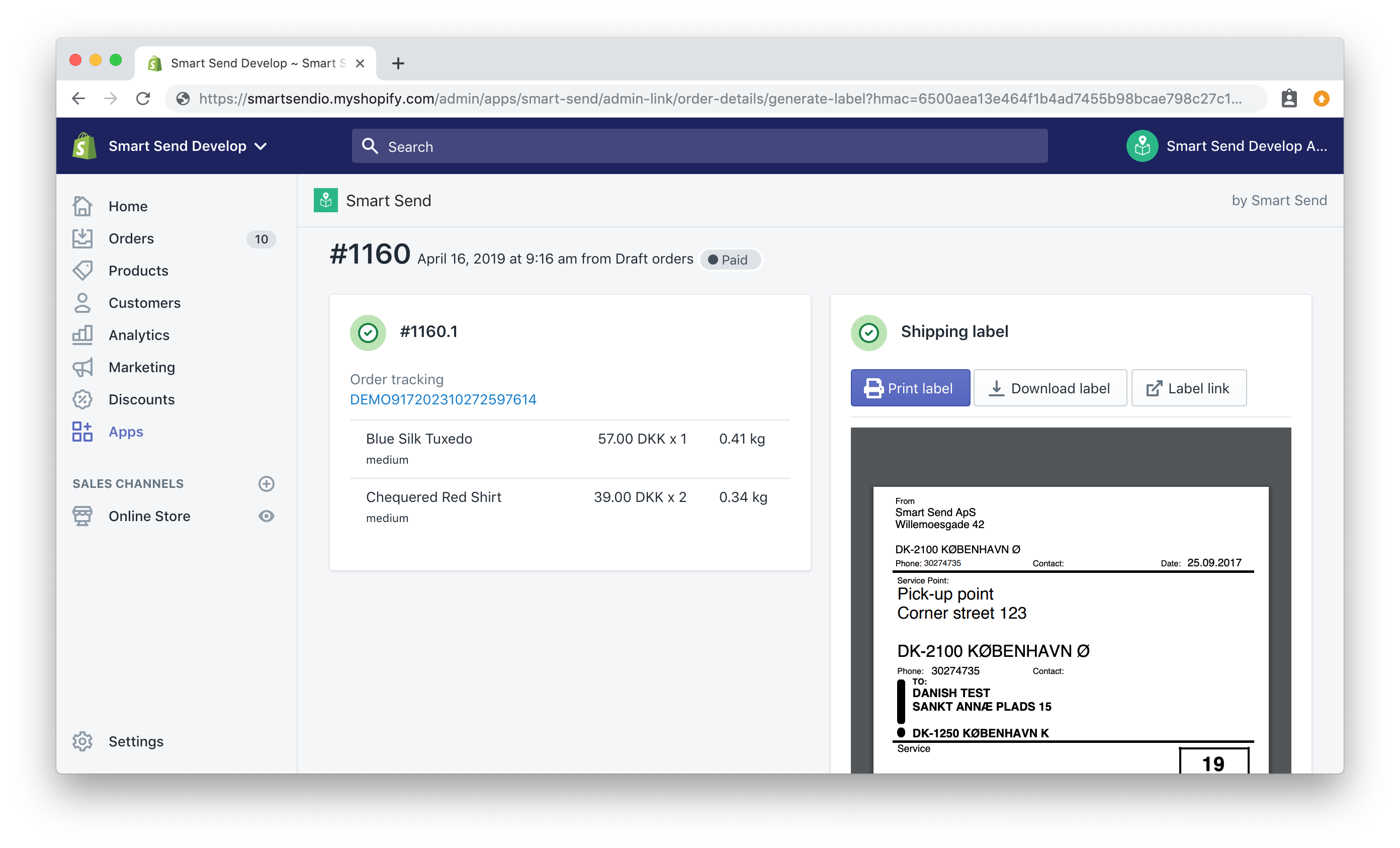 Create shipping labels from the order