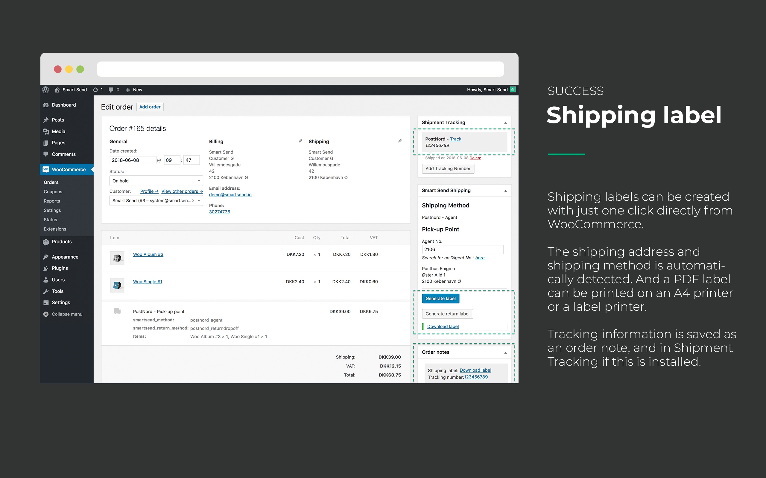 Create shipping labels from the order